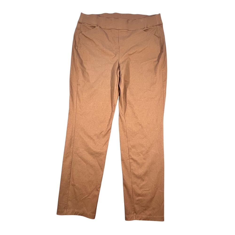 Chicos Brown Travelers Stretch Pull On Straight Leg Pants Womens 1.5R 10P